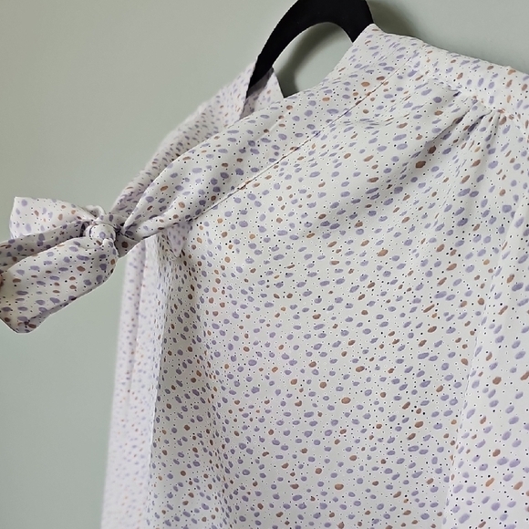 Jones New York White Confetti Print Blouse with Sailor Tie Neck Collar Large - Picture 4 of 8